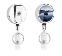 Husky Dog on A Frozen Lake Badge Holder with Retractable Reel, Stainless Steel Badge Clip, Heavy Duty ID Card Holder for Work, Nurse, Teacher & Security