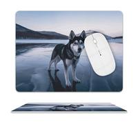 Husky Dog on A Frozen Lake Mouse Pad Ultra Thin, Leather Mousepad with Waterproof Smooth Surface, Anti Slip Mouse Pad for Gaming, Office & Home 9.4"x7.9"
