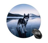 Husky Dog on A Frozen Lake Round Mouse Pad 7.8 Inch, Portable Gaming Mouse Mat with Non-Slip Rubber Base & Smooth Surface, Waterproof Mousepad for PC, Laptop, Computer, Office, Home