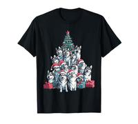 Husky Dog Owner Xmas Tree Christmas Pajama Unisex Adults Siberian Husky Dog Lover Xmas T-Shirt Black Christmas Tree Crew Neck Short Sleeve Cotton T-Shirt S