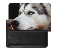 Husky Dog Passport Holder PU Leather Slim Passport Cover with Card Slots Travel Document Holder Cover