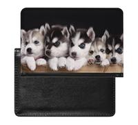 Husky Dog Passport Holder PU Leather Slim Passport Cover with Card Slots Travel Document Holder Cover