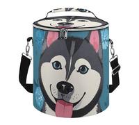 Husky Dog Pattern Lunch Bag, 15L Portable Leakproof Picnic Basket with Shoulder Strap, Insulated Picnic Cooler Bag for Camping, Beach, Hiking & Groceries
