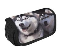 Husky Dog Pencil Case Organizer - Large Capacity 3 Compartment Pencil Pouch for Adults, Portable Makeup Bag & Aesthetic Stationery Bag with Zipper (8.7x4.3") Unisex Gift