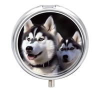 Husky Dog Pill Box 3 Compartment Metal Round Pill Case Travel Pill Organizer Small Portable Medicine Vitamin Container for Purse and Pocket to Hold Vitamins Supplements
