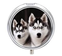 Husky Dog Pill Box Small Round Pill Case Portable Travel Pill Container Multi-Functional Moisture Proof Metal Medicine Pill Organizer Box for Vitamins Fish Oil