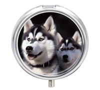 Husky Dog Pill Box Waterproof Portable Medicine Pill Case Moisture Proof Metal Travel Pill Box with 3 Compartment Medicine Case