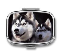 Husky Dog Pill Case with 2 Compartment, Pill Organizer Portable Square Pill Box,Vitamin Pill Organizer for Pocket Purse and Travel