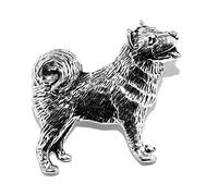 Husky Dog Pin Badge Brooch English Silver Pewter in burlap pouch