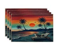 Husky Dog Placemats Set of 4, 12x18 Inch, Retro Coastal Beach Palm Tree 4Pcs Seasonal Table Mats for Dinning, Pet Holiday Home Kitchen Decor