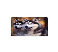 Husky Dog -Print Four-Hole License Plate Holder With Custom Designs - Weather Resistant & Easy Fit For Front/Rear Vehicles