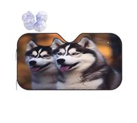 Husky Dog -Print Reflective Windshield Sun Shade For Cars M Size - Heat Resistant Suction Cups, Universal Fit.