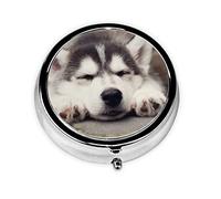 Husky Dog Print Round Pill Organizer 3 Compartment Pill Box Portable Medicine Pill Case for Outdoor Travel