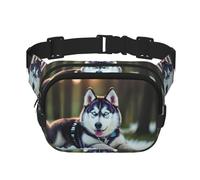 Husky Dog Print Square Double Layer bag Waist Bag Trendy Pack Travel Bag with Adjustable Bel, Black, One Size