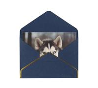 Husky Dog Printed Pearl Paper Greeting Card, Blue - Folded Blank Cards with Gold Trim for Weddings, Birthdays, Christmas