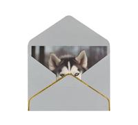 Husky Dog Printed Pearl Paper Greeting Card, Light Grey - Folded Blank Cards with Gold Trim for Weddings, Birthdays, Christmas