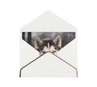 Husky Dog Printed Pearl Paper Greeting Card, White - Folded Blank Cards with Gold Trim for Weddings, Birthdays, Christmas