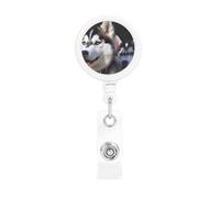 Husky Dog Retractable Badge Reel Heavy Duty Badge Holder with Belt Clip Retractable Lanyards ID Card Holder with Keychain Name Badge Clips for Office Nurse Employee