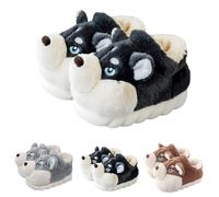 Husky Dog Slippers Women 3D Animal Slippers Furry Winter Sliders For Adult Funny Novelty Sliders Comfy Footwear Loungewear For Winter Non-Slip Soft Slides Slip On Outdoor Slides