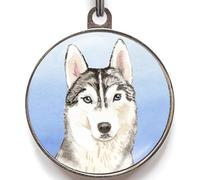 Husky Dog Tag - Add Text to Back - 4 Colour Options - Personalised Pet Tag for Huskies - Lightweight Waterproof Metal ID Tag - Small & Large Sizes