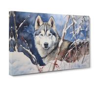 Husky Dog Watercolour No.3 Canvas Print | Gallery Wrapped 30mm Frame Wall Art | 30x20 inches | Ready to Hang | Modern Animals Picture | Living Room Bedroom Lounge Office