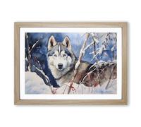 Husky Dog Watercolour No.3 Framed Print | A2 Oak Framed Wall Art | Ready to Hang | Modern Animal Picture | Living Room Bedroom Lounge Office