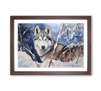 Husky Dog Watercolour No.3 Framed Print | A2 Walnut Framed Wall Art | Ready to Hang | Modern Animal Picture | Living Room Bedroom Lounge Office