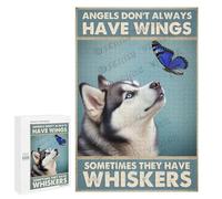 Husky Dog with Butterfly Angel Wings 1000 Piece Jigsaw Puzzle for Adults - Thoughtful Memorial Puzzle for Husky Owners, Beautiful Tribute for Dog Lovers, Finished Size 30 x 20 Inches