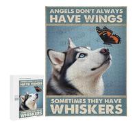 Husky Dog with Butterfly Angel Wings 500 Piece Jigsaw Puzzle for Adults - Peaceful Reflection Puzzle for Husky Owners, Beautiful Memorial Tribute for Dog Lovers, Finished Size 21 x 15 Inches
