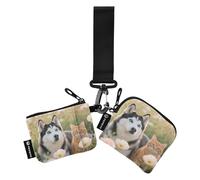 Husky Dogs and Cats Women Credit Card Case Coin Purse Minimalist Credit Card Wallet Case with Zipper Pocket for Lady 2 Packs de Mujer para tarjetas