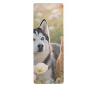 Husky Dogs and Cats yoga mats for home workout for floor workouts printed, non slip, non slip yoga towel with bag for carrying tapete para ejercicio 71x26 inches