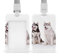 Husky Dogs Badge Holder,Durable Sturdy Lanyard Badge Protector Push-Pull Type Adjustable Fashionable Work ID Cover for Metro Nurse Office