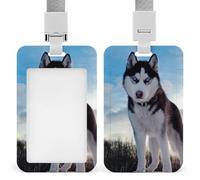Husky Dogs Badge Holder,Durable Sturdy Lanyard Badge Protector Push-Pull Type Adjustable Fashionable Work ID Cover for Metro Nurse Office