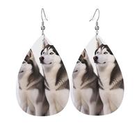 Husky Dogs Earrings for Women Teardrop Leather Earring Double Sided Drop Dangle Earrings Lightweight Women's Ear Accessories Jewelry Fashion Birthday Gift