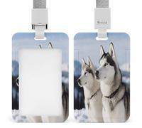 Husky Dogs ID Badge Holder Waterproof Card Protector Push-Pull Slot Work ID Card Holder with Lanyard Personalized Detachable Card Holders for Office Corporate Use
