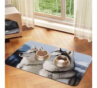Husky Dogs Pet Feeding Mat Absorbent Pu Leather Dog Cat Food Mats Contain Spills Protects Floors, Anti-Slip Rubber Backing Dog Bowl Mats Easy Clean Pet Placemats 40x60cm