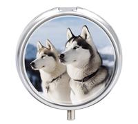 Husky Dogs Pill Box Small Round Pill Case Portable Travel Pill Container Multi-Functional Moisture Proof Metal Medicine Pill Organizer Box for Vitamins Fish Oil