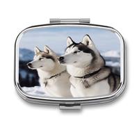 Husky Dogs Pill Organizer with 2 Compartments Metal Square Pill Case Small Pill Box Portable Medicine Box Slim Travel Pill Container Medicine Organizer for Daily Use
