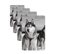 Husky dogs snow Car Air Fresheners Cards Set of 4 Pieces Personalized Car Fresheners Gifts for Men Women Auto Aromatherapy Tablets Hanging Scented Cards for Wardrobe Bathroom