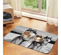 Husky Dogs Snow Dog Food Mat, Absorbent Pet Feeding Mat for Food and Water Bowls Non-Slip Placement Pad for Floors Waterproof Quick Dry Water Dispenser Mat for Dogs Puppy Cats 16x24 Inch