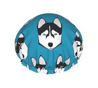 Husky Face Dog Pattern,Shower Cap Nightcap Double Layer Waterproof Elastic Bath Cap Reusable Hair Cap