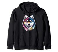 Husky Face Vibrant Dog Zip Hoodie