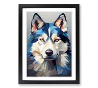 Husky Geometric Framed Print | A2 Black Framed Wall Art | Ready to Hang | Modern Animal Picture | Living Room Bedroom Lounge Office