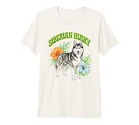 Husky Groovy Floral Watercolor Boho Siberian Husky Dog Lover Premium T-Shirt