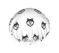Husky Head Dog,Shower Cap Nightcap Double Layer Waterproof Elastic Bath Cap Reusable Hair Cap
