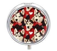 Husky Heart Pill Case Box with 3 Compartment Medicine Vitamin Organizer for Purse Pocket 5x5cm