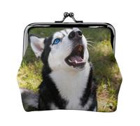 Husky Howling Face Coin Purse-Leather Kiss Lock Wallet Small Clutch
