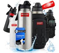 HUSKY ICE Stainless Steel Water Bottle with Carry Bag - 1.2 L - BPA-Free, Leak-Proof and Carbonated Suitable Insulated Flask - Thermos Flask for Fizz, Sports, School, Outdoor (Silver Edition)