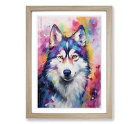 Husky Impressionism Framed Print | A2 Oak Framed Wall Art | Ready to Hang | Impressionist Animal Picture | Living Room Bedroom Lounge Office