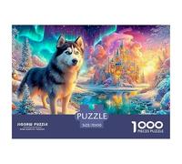 Husky in A Snowy, Aurora-lit Fairy Landscape with A Castle 1000 Piece Jigsaw Puzzle Fantasy Cute Pet - Educational & Challenging for Kids & Adults 70x50cm/1000pcs